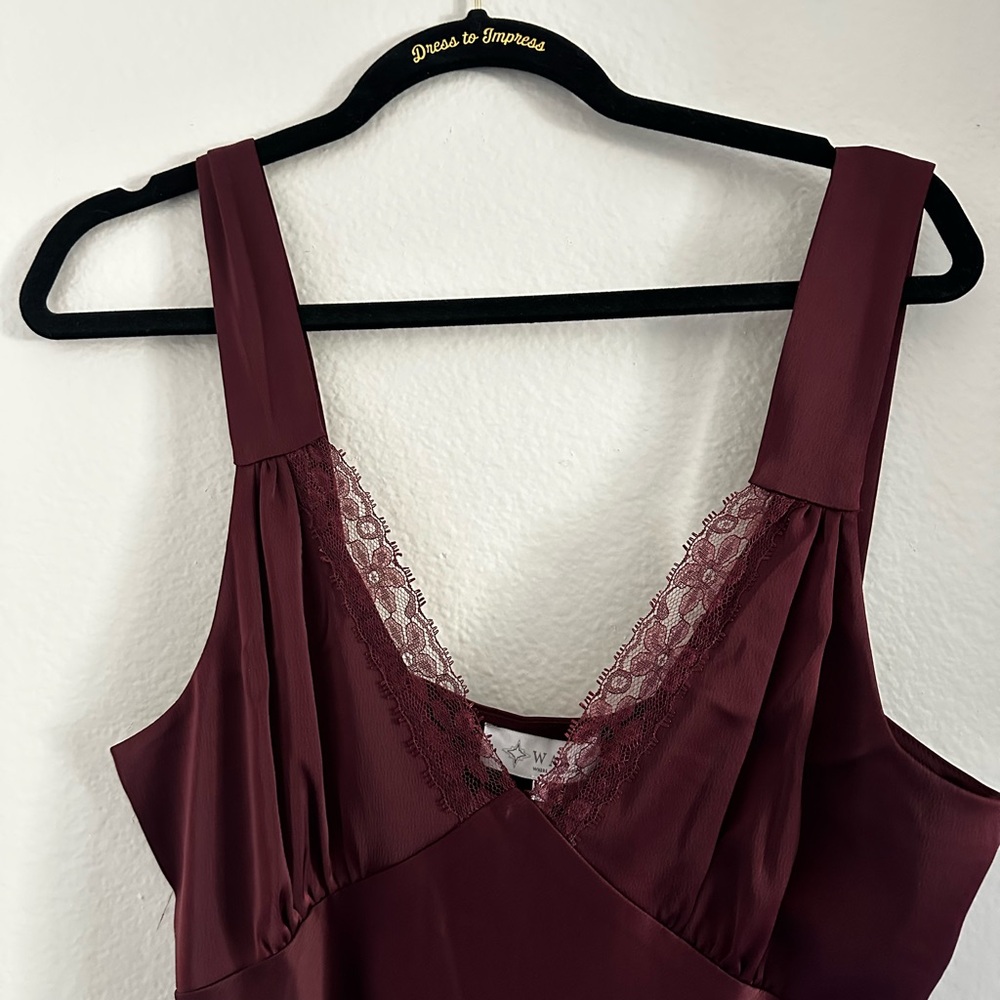 Wayf Burgundy Lace Trim Dress